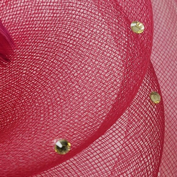 Red Fascinator with Soft Sinamay and Crinoline Layered Bows - Picture 8 of 16